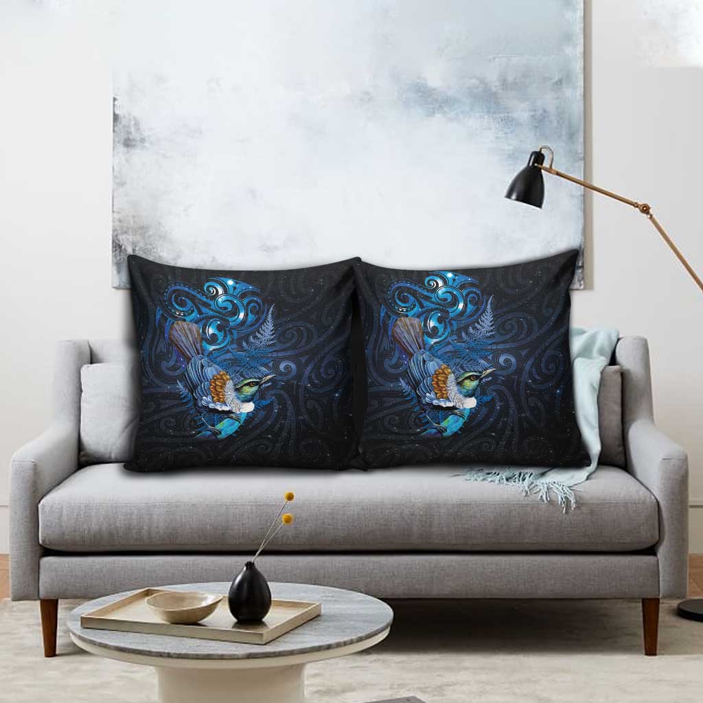 Aotearoa Matariki Pillow Cover Maori Tribal with Silver Fern and Tui Bird Galaxy Style - Aussie Hoodie