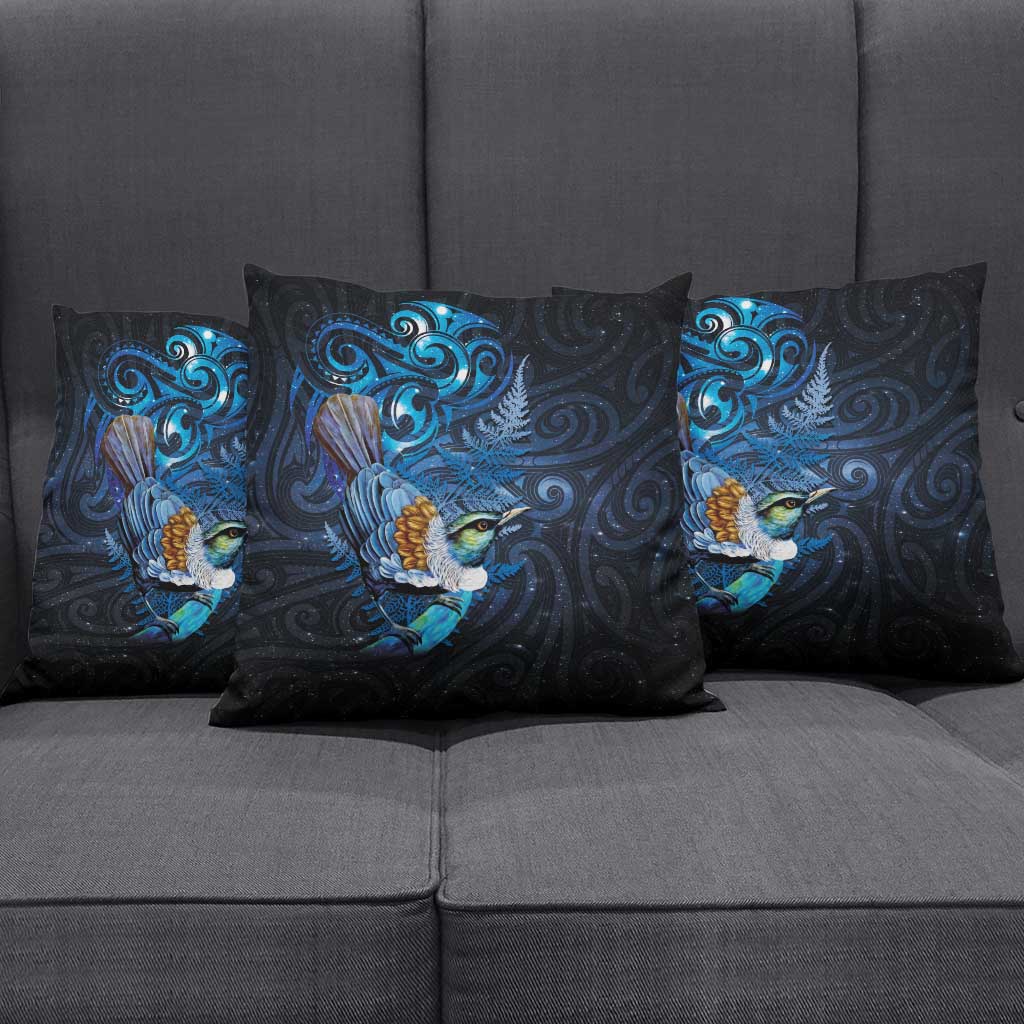 Aotearoa Matariki Pillow Cover Maori Tribal with Silver Fern and Tui Bird Galaxy Style - Aussie Hoodie