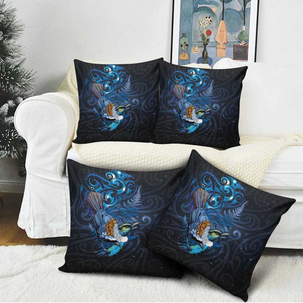 Aotearoa Matariki Pillow Cover Maori Tribal with Silver Fern and Tui Bird Galaxy Style - Aussie Hoodie