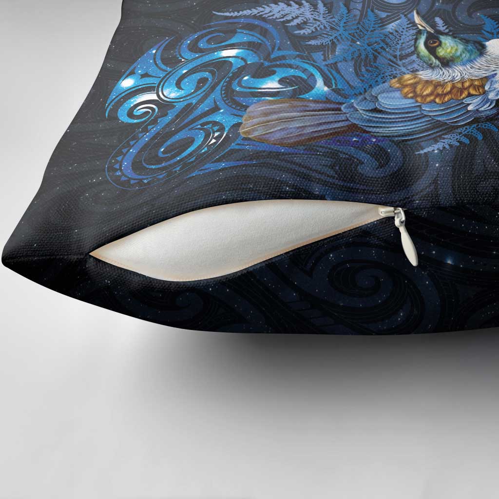 Aotearoa Matariki Pillow Cover Maori Tribal with Silver Fern and Tui Bird Galaxy Style - Aussie Hoodie