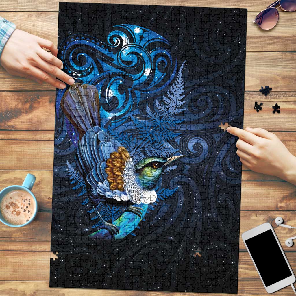 Aotearoa Matariki Puzzle Maori Tribal with Silver Fern and Tui Bird Galaxy Style - Aussie Hoodie