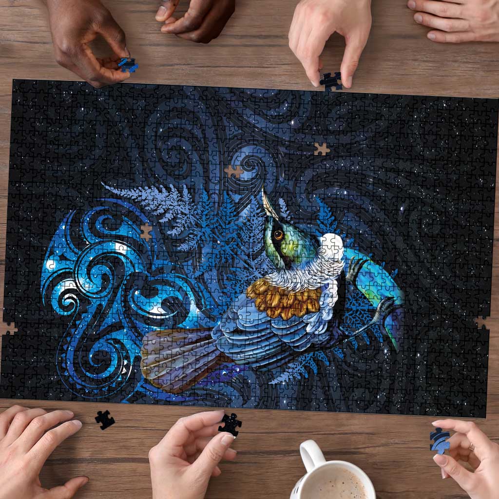Aotearoa Matariki Puzzle Maori Tribal with Silver Fern and Tui Bird Galaxy Style - Aussie Hoodie