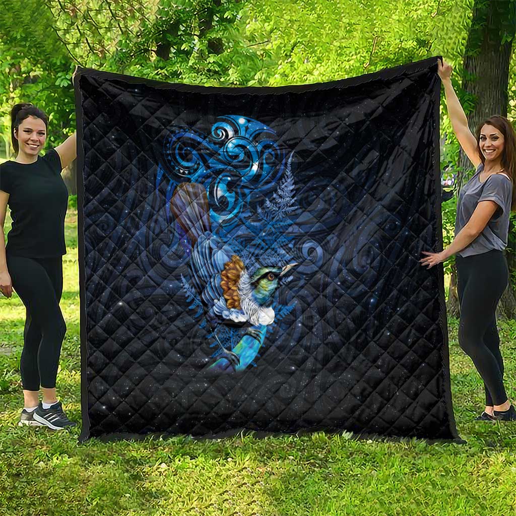 Aotearoa Matariki Quilt Maori Tribal with Silver Fern and Tui Bird Galaxy Style - Aussie Hoodie