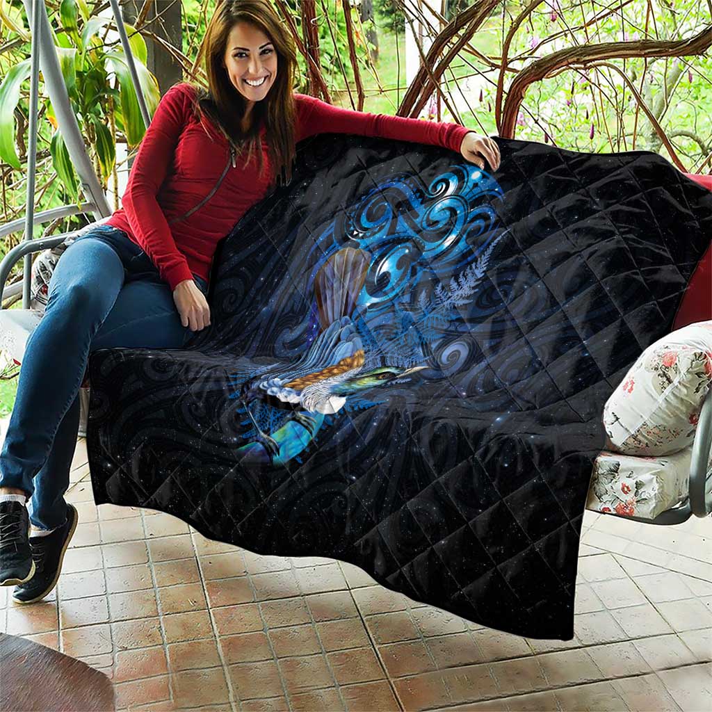 Aotearoa Matariki Quilt Maori Tribal with Silver Fern and Tui Bird Galaxy Style - Aussie Hoodie