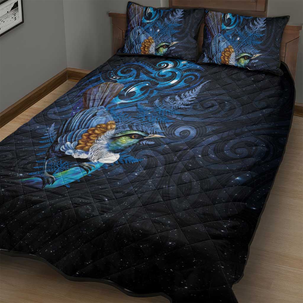 Aotearoa Matariki Quilt Bed Set Maori Tribal with Silver Fern and Tui Bird Galaxy Style - Aussie Hoodie