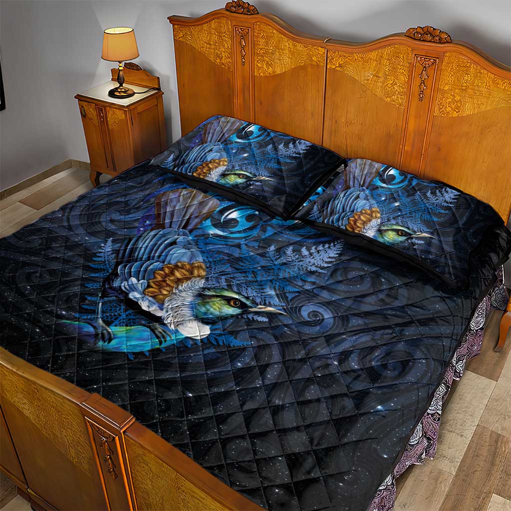 Aotearoa Matariki Quilt Bed Set Maori Tribal with Silver Fern and Tui Bird Galaxy Style - Aussie Hoodie