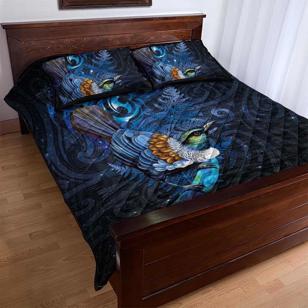 Aotearoa Matariki Quilt Bed Set Maori Tribal with Silver Fern and Tui Bird Galaxy Style - Aussie Hoodie