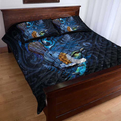 Aotearoa Matariki Quilt Bed Set Maori Tribal with Silver Fern and Tui Bird Galaxy Style - Aussie Hoodie