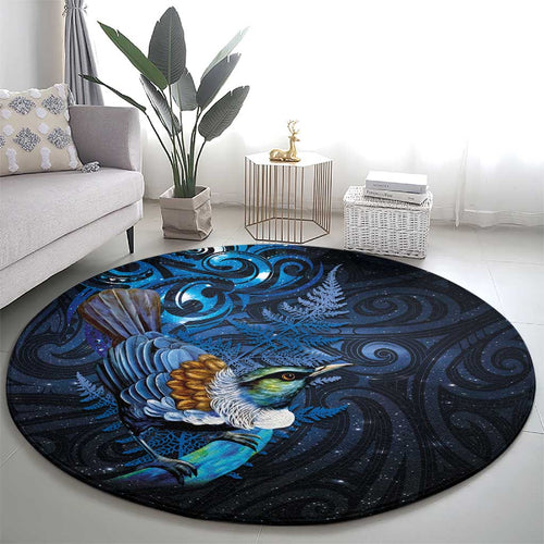 Aotearoa Matariki Round Carpet Maori Tribal with Silver Fern and Tui Bird Galaxy Style - Aussie Hoodie