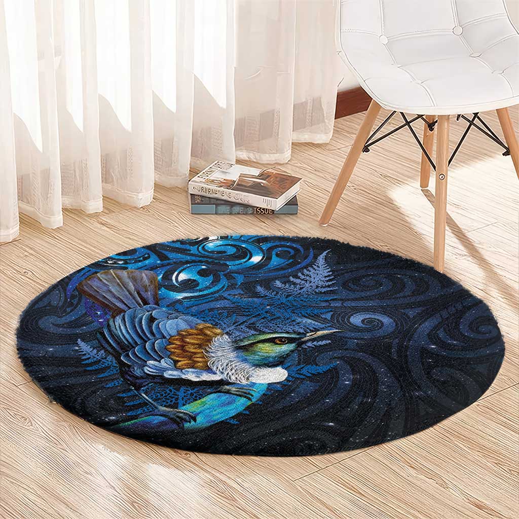 Aotearoa Matariki Round Carpet Maori Tribal with Silver Fern and Tui Bird Galaxy Style - Aussie Hoodie