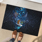 Aotearoa Matariki Rubber Doormat Maori Tribal with Silver Fern and Tui Bird Galaxy Style - Aussie Hoodie