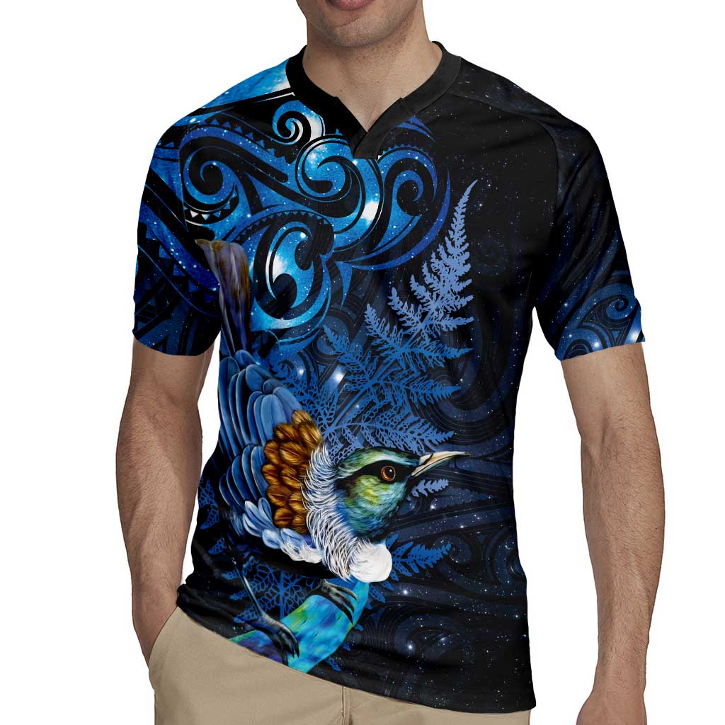 Aotearoa Matariki Rugby Jersey Maori Tribal with Silver Fern and Tui Bird Galaxy Style - Aussie Hoodie