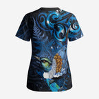Aotearoa Matariki Scrub Top Maori Tribal with Silver Fern and Tui Bird Galaxy Style - Aussie Hoodie