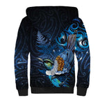 Aotearoa Matariki Sherpa Hoodie Maori Tribal with Silver Fern and Tui Bird Galaxy Style - Aussie Hoodie