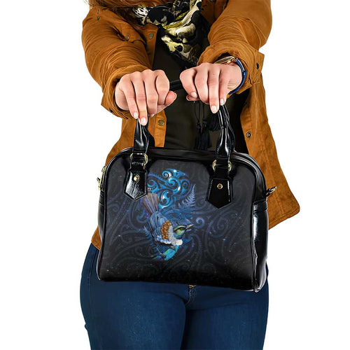 Aotearoa Matariki Shoulder Handbag Maori Tribal with Silver Fern and Tui Bird Galaxy Style - Aussie Hoodie