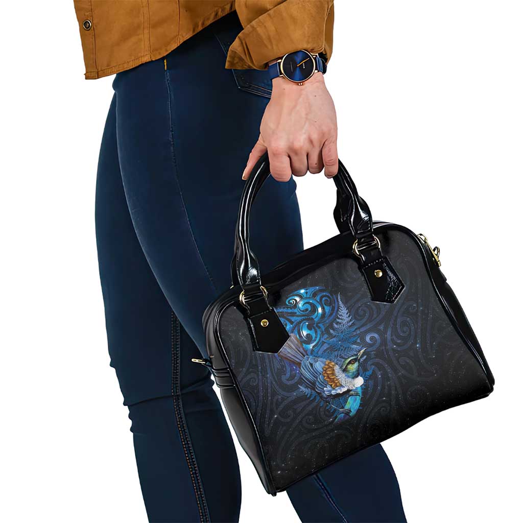 Aotearoa Matariki Shoulder Handbag Maori Tribal with Silver Fern and Tui Bird Galaxy Style - Aussie Hoodie
