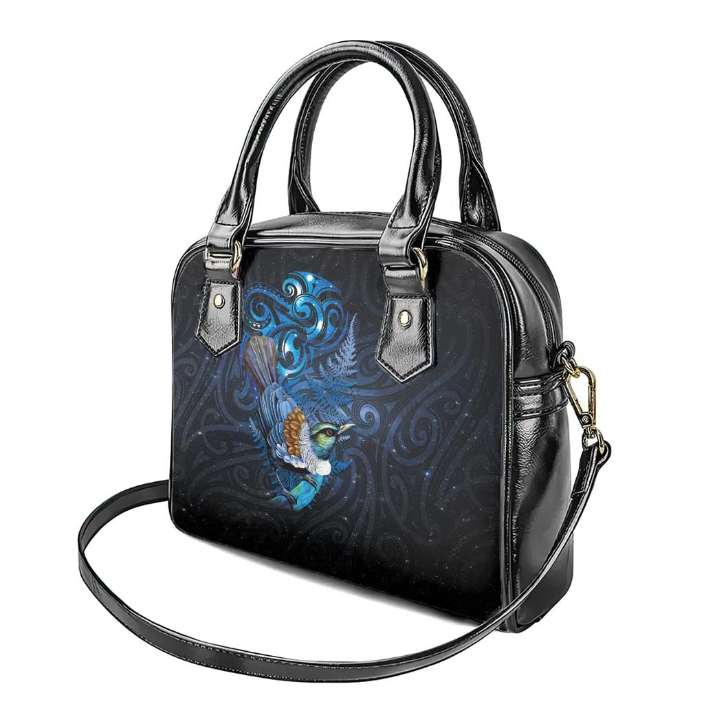 Aotearoa Matariki Shoulder Handbag Maori Tribal with Silver Fern and Tui Bird Galaxy Style - Aussie Hoodie