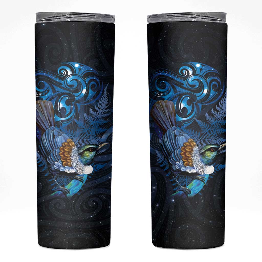 Aotearoa Matariki Skinny Tumbler Maori Tribal with Silver Fern and Tui Bird Galaxy Style - Aussie Hoodie