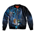 Aotearoa Matariki Sleeve Zip Bomber Jacket Maori Tribal with Silver Fern and Tui Bird Galaxy Style - Aussie Hoodie