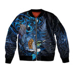 Aotearoa Matariki Sleeve Zip Bomber Jacket Maori Tribal with Silver Fern and Tui Bird Galaxy Style - Aussie Hoodie