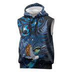 Aotearoa Matariki Sleeveless Hoodie Maori Tribal with Silver Fern and Tui Bird Galaxy Style - Aussie Hoodie