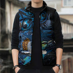 Aotearoa Matariki Sleeveless Puffer Jacket Maori Tribal with Silver Fern and Tui Bird Galaxy Style - Aussie Hoodie