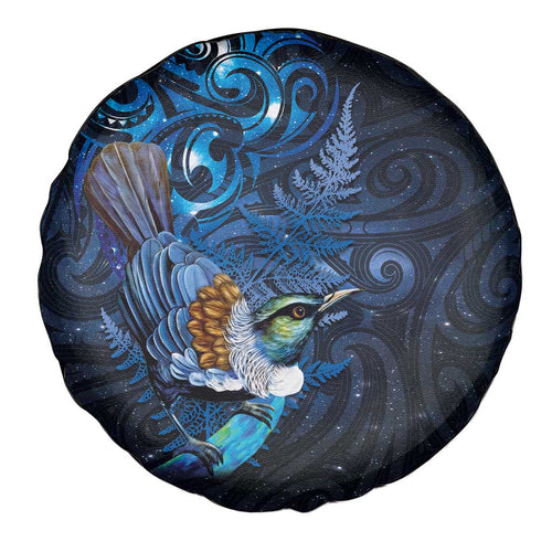 Aotearoa Matariki Spare Tire Cover Maori Tribal with Silver Fern and Tui Bird Galaxy Style - Aussie Hoodie