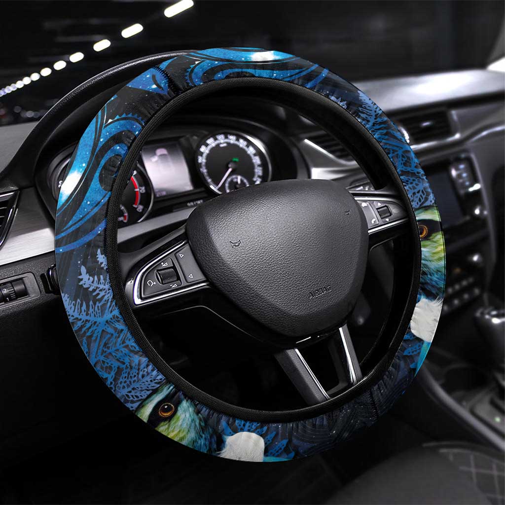 Aotearoa Matariki Steering Wheel Cover Maori Tribal with Silver Fern and Tui Bird Galaxy Style - Aussie Hoodie