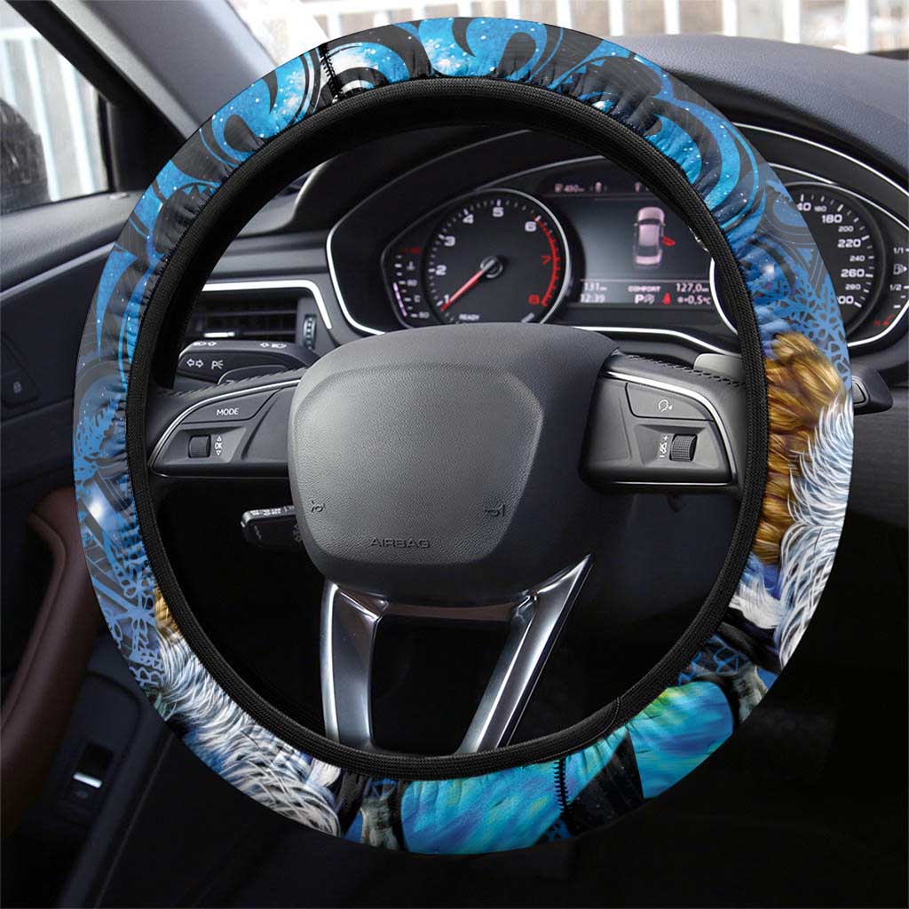 Aotearoa Matariki Steering Wheel Cover Maori Tribal with Silver Fern and Tui Bird Galaxy Style - Aussie Hoodie