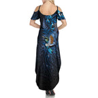 Aotearoa Matariki Summer Maxi Dress Maori Tribal with Silver Fern and Tui Bird Galaxy Style - Aussie Hoodie
