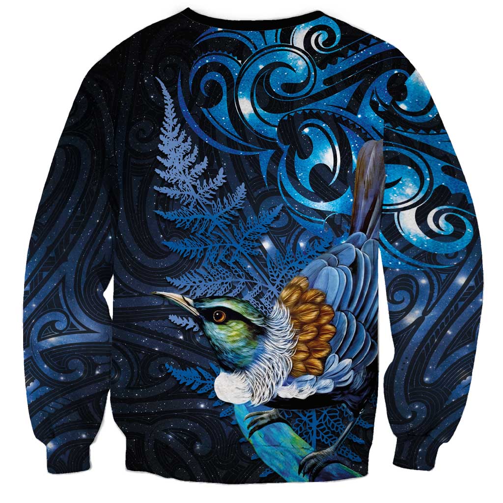 Aotearoa Matariki Sweatshirt Maori Tribal with Silver Fern and Tui Bird Galaxy Style - Aussie Hoodie