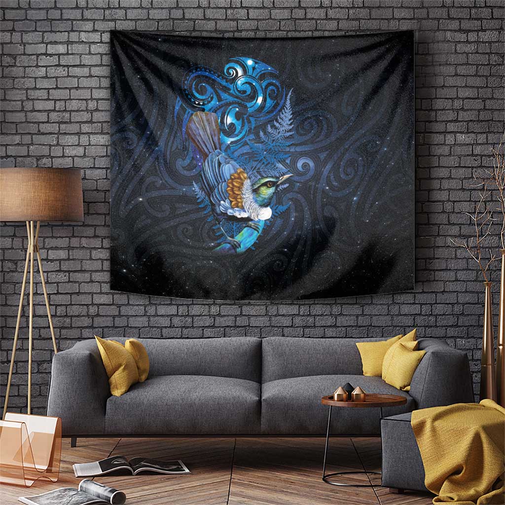 Aotearoa Matariki Tapestry Maori Tribal with Silver Fern and Tui Bird Galaxy Style - Aussie Hoodie