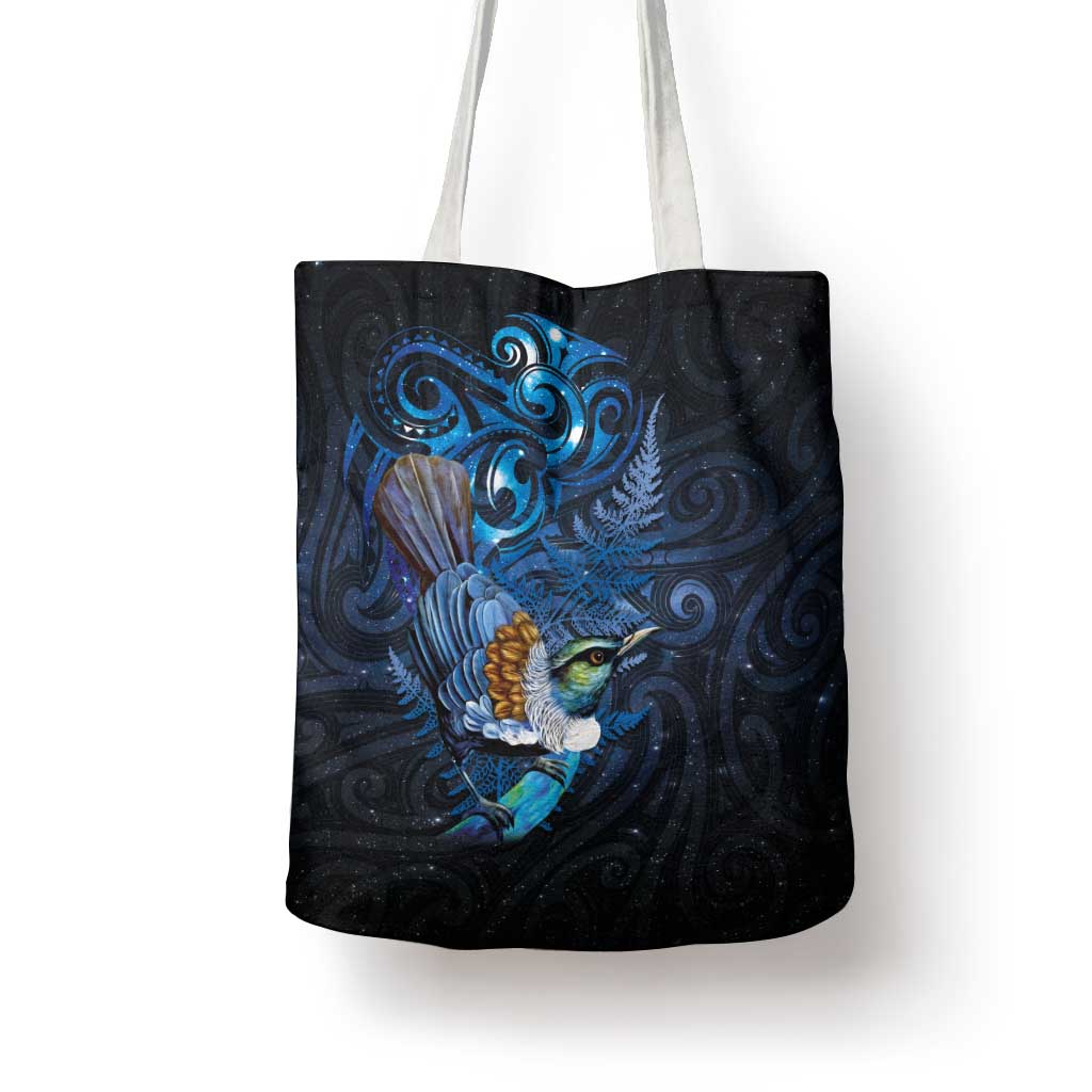 Aotearoa Matariki Tote Bag Maori Tribal with Silver Fern and Tui Bird Galaxy Style - Aussie Hoodie