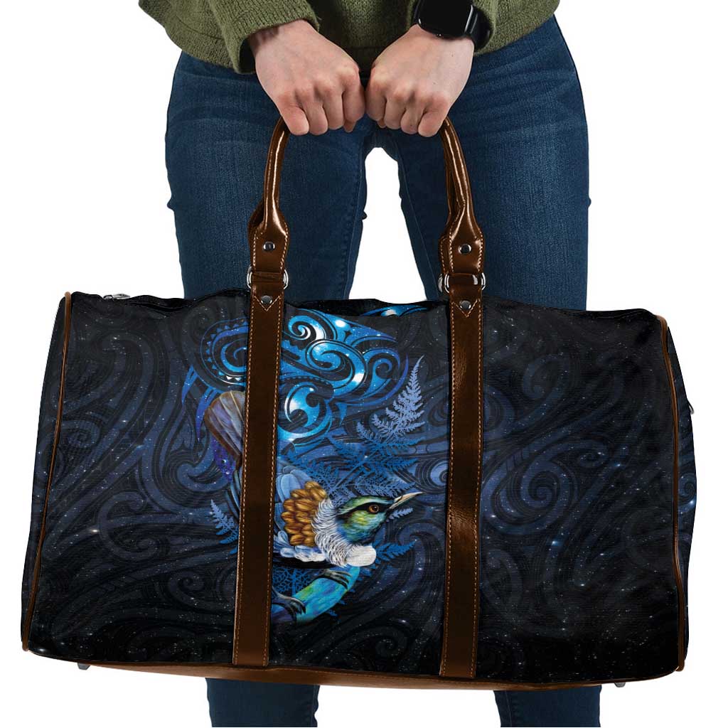 Aotearoa Matariki Travel Bag Maori Tribal with Silver Fern and Tui Bird Galaxy Style - Aussie Hoodie
