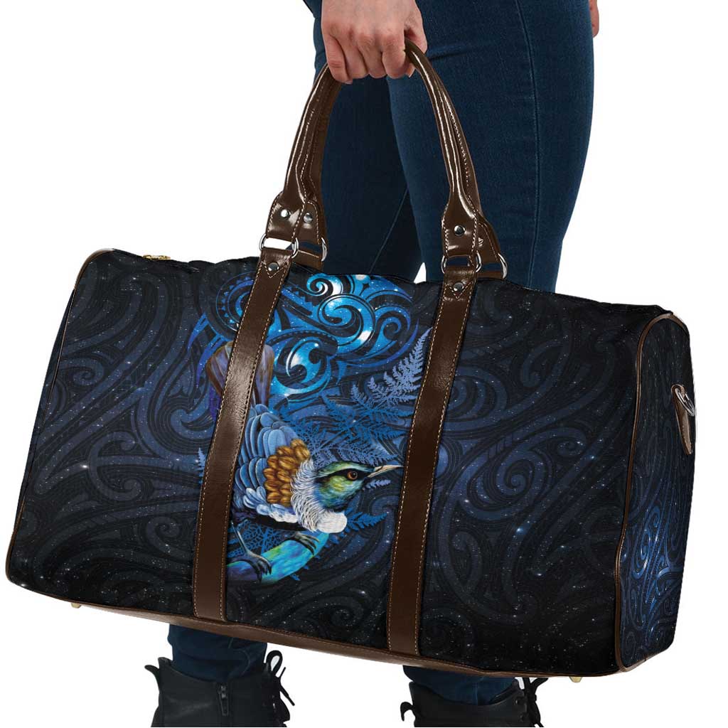 Aotearoa Matariki Travel Bag Maori Tribal with Silver Fern and Tui Bird Galaxy Style - Aussie Hoodie