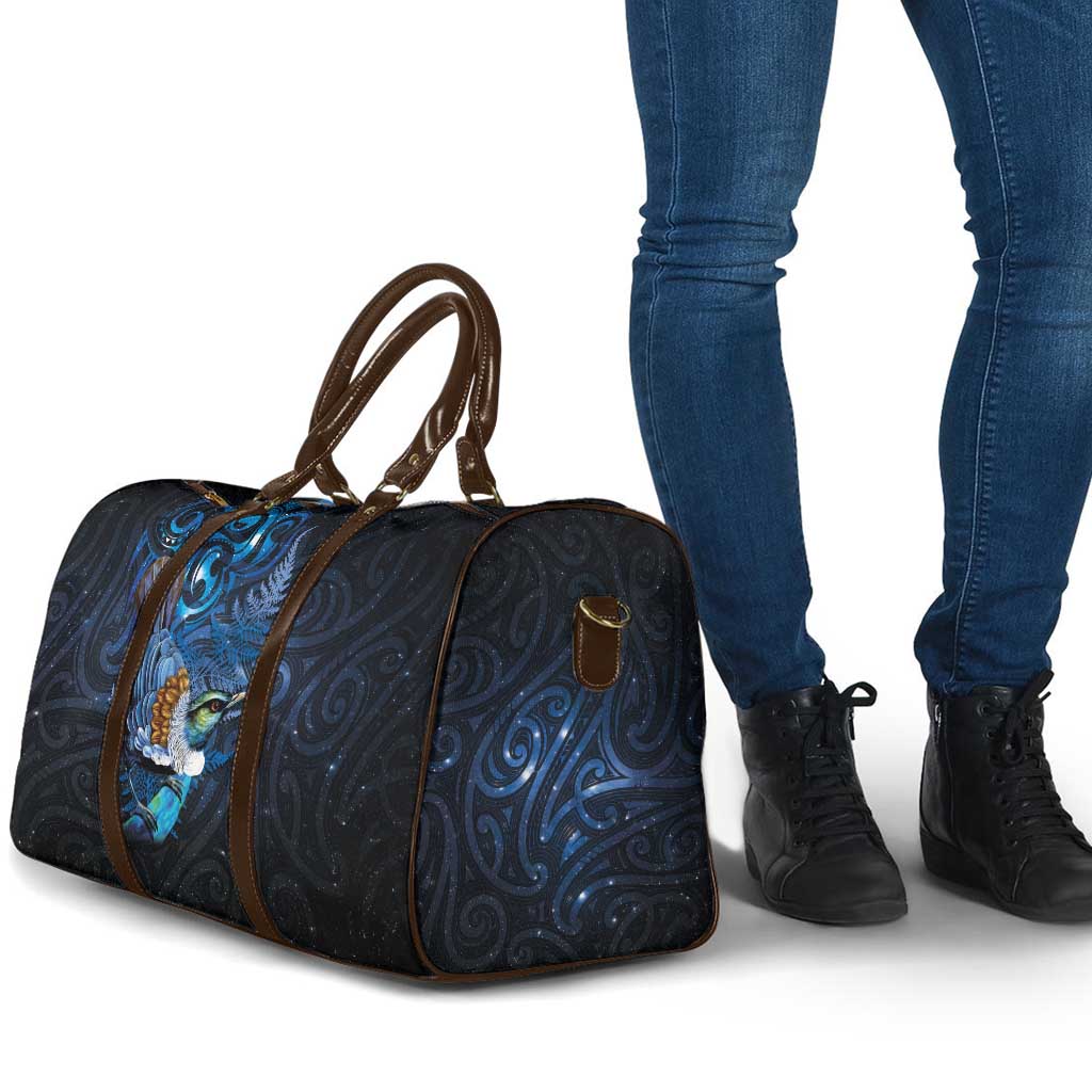 Aotearoa Matariki Travel Bag Maori Tribal with Silver Fern and Tui Bird Galaxy Style - Aussie Hoodie
