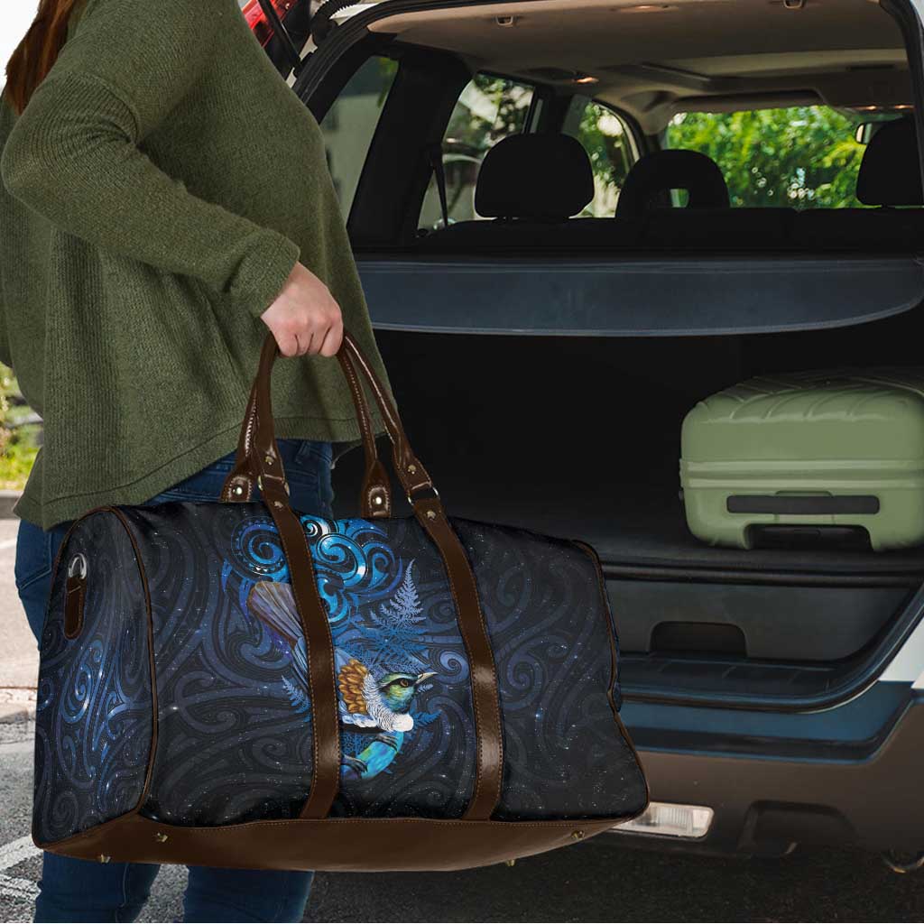 Aotearoa Matariki Travel Bag Maori Tribal with Silver Fern and Tui Bird Galaxy Style - Aussie Hoodie