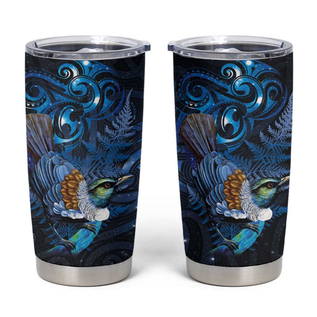 Aotearoa Matariki Tumbler Cup Maori Tribal with Silver Fern and Tui Bird Galaxy Style - Aussie Hoodie