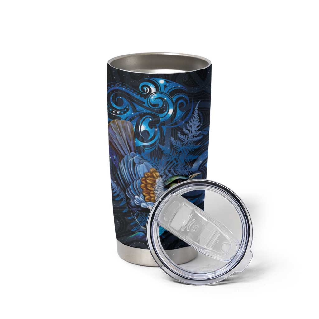 Aotearoa Matariki Tumbler Cup Maori Tribal with Silver Fern and Tui Bird Galaxy Style - Aussie Hoodie