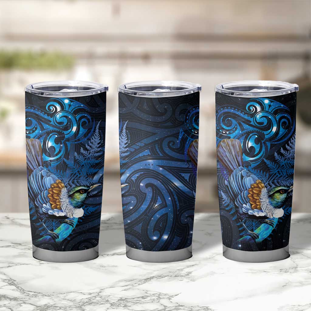 Aotearoa Matariki Tumbler Cup Maori Tribal with Silver Fern and Tui Bird Galaxy Style - Aussie Hoodie