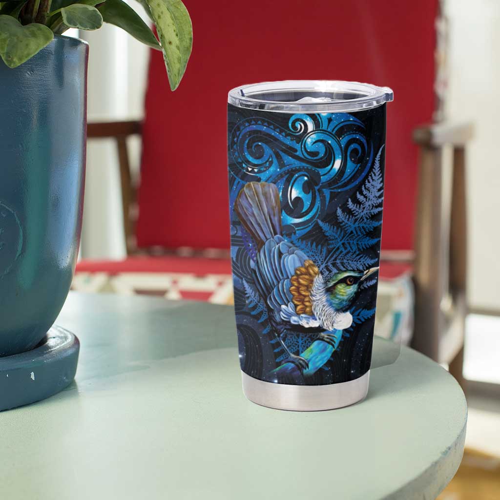 Aotearoa Matariki Tumbler Cup Maori Tribal with Silver Fern and Tui Bird Galaxy Style - Aussie Hoodie