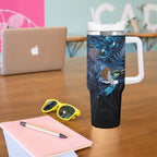 Aotearoa Matariki Tumbler With Handle Maori Tribal with Silver Fern and Tui Bird Galaxy Style - Aussie Hoodie