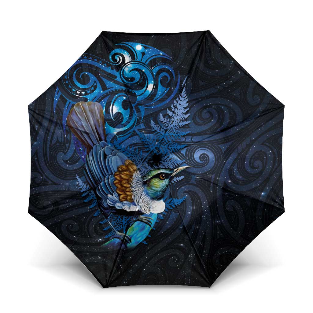 Aotearoa Matariki Umbrella Maori Tribal with Silver Fern and Tui Bird Galaxy Style - Aussie Hoodie