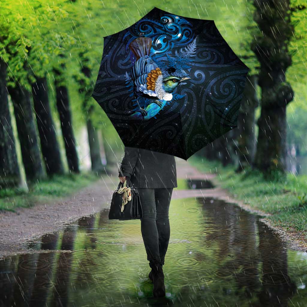 Aotearoa Matariki Umbrella Maori Tribal with Silver Fern and Tui Bird Galaxy Style - Aussie Hoodie