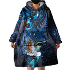 Aotearoa Matariki Wearable Blanket Hoodie Maori Tribal with Silver Fern and Tui Bird Galaxy Style - Aussie Hoodie
