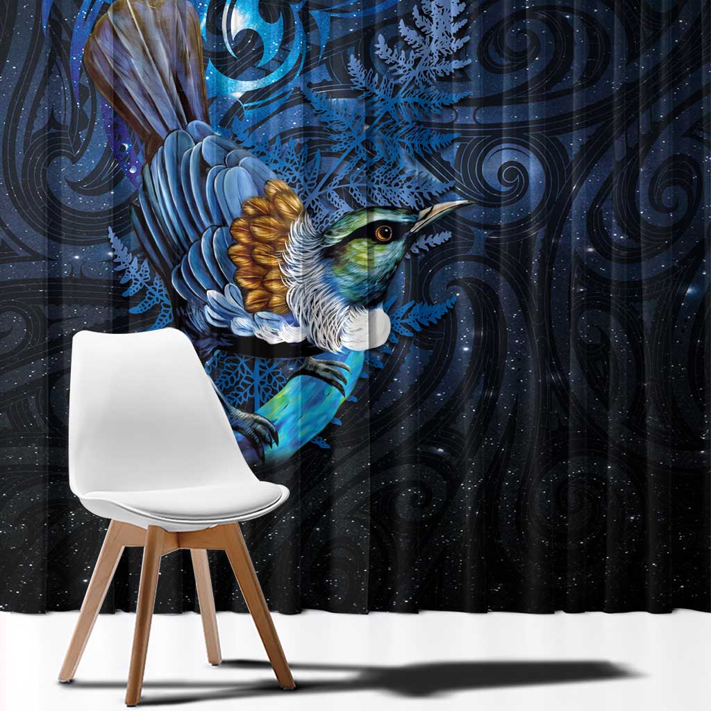 Aotearoa Matariki Window Curtain Maori Tribal with Silver Fern and Tui Bird Galaxy Style - Aussie Hoodie