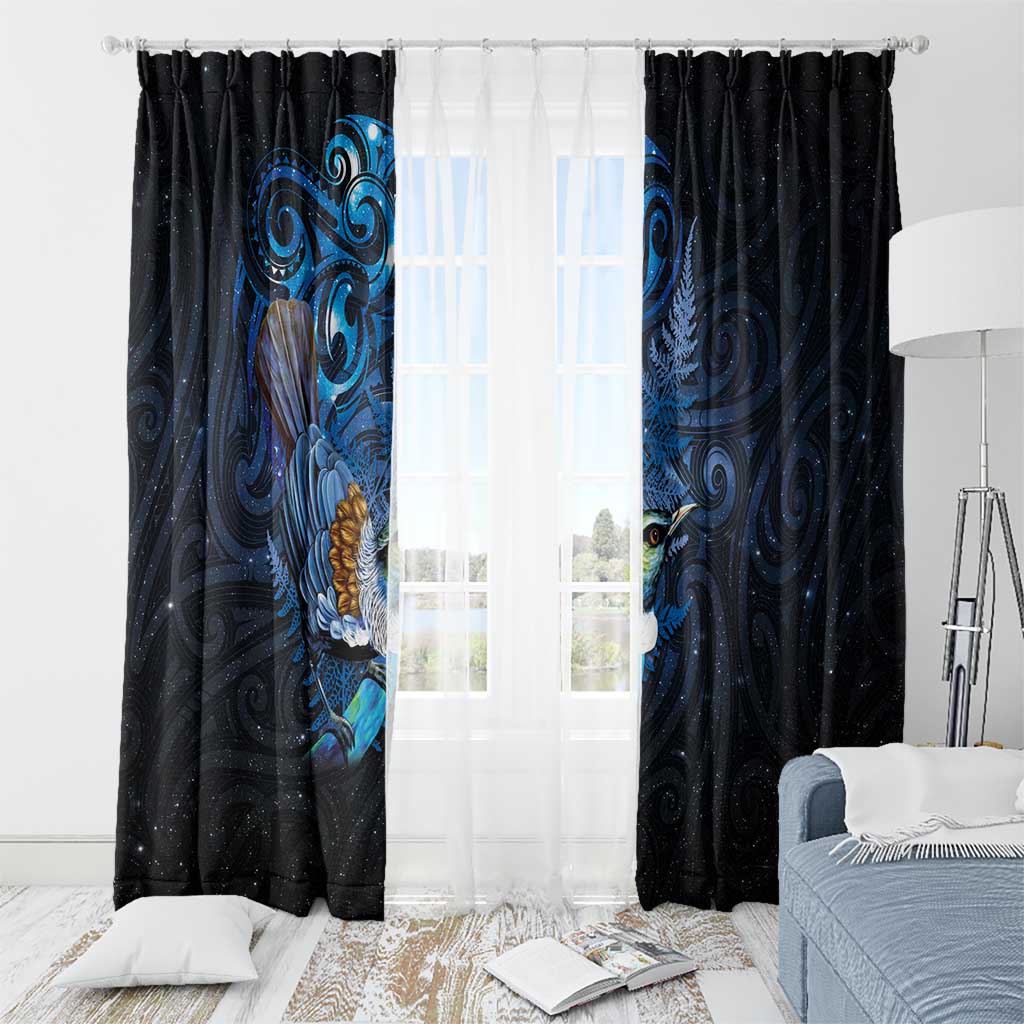 Aotearoa Matariki Window Curtain Maori Tribal with Silver Fern and Tui Bird Galaxy Style - Aussie Hoodie
