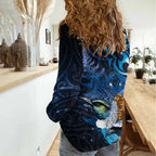 Aotearoa Matariki Women Casual Shirt Maori Tribal with Silver Fern and Tui Bird Galaxy Style - Aussie Hoodie