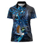Aotearoa Matariki Women Polo Shirt Maori Tribal with Silver Fern and Tui Bird Galaxy Style - Aussie Hoodie