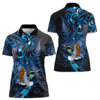 Aotearoa Matariki Women Polo Shirt Maori Tribal with Silver Fern and Tui Bird Galaxy Style - Aussie Hoodie